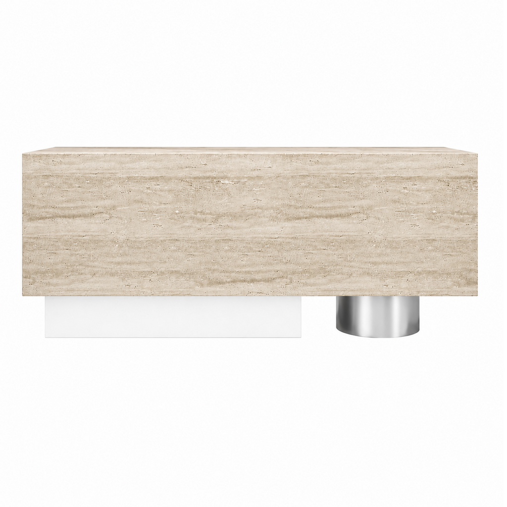 Luxury Travertine-Look Reception Counter with Modern Curved Design