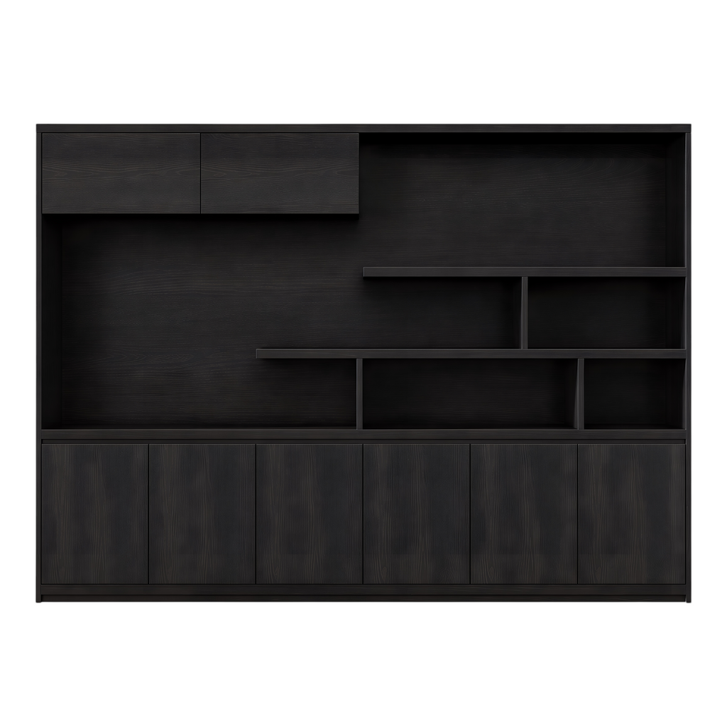 Executive Black Woodgrain Storage Wall Cabinet