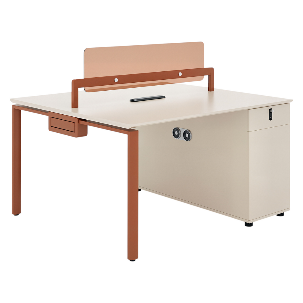 Modern Bench Workstation with Privacy Screens and Integrated Power