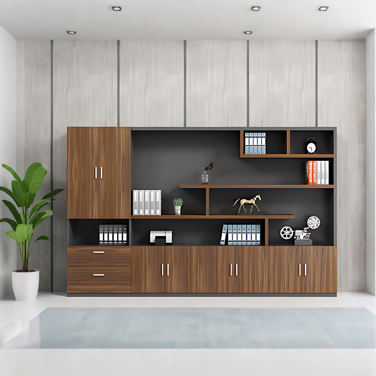 Executive Office Storage Cabinet with Open Display Shelves