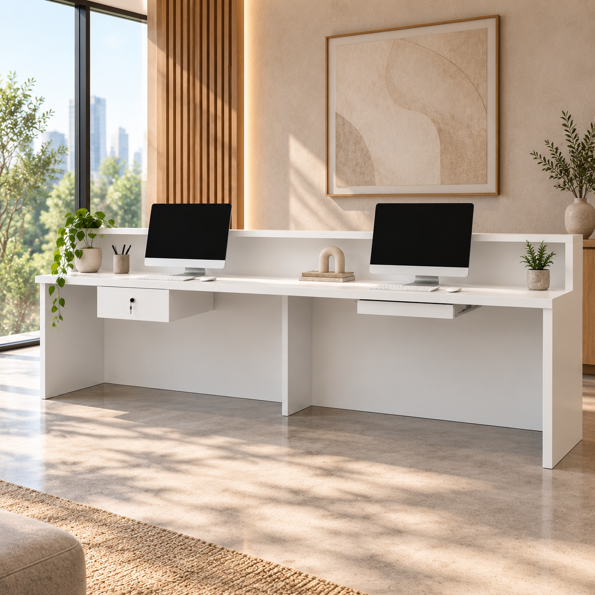 Curved White and Oak LED Reception Counter
