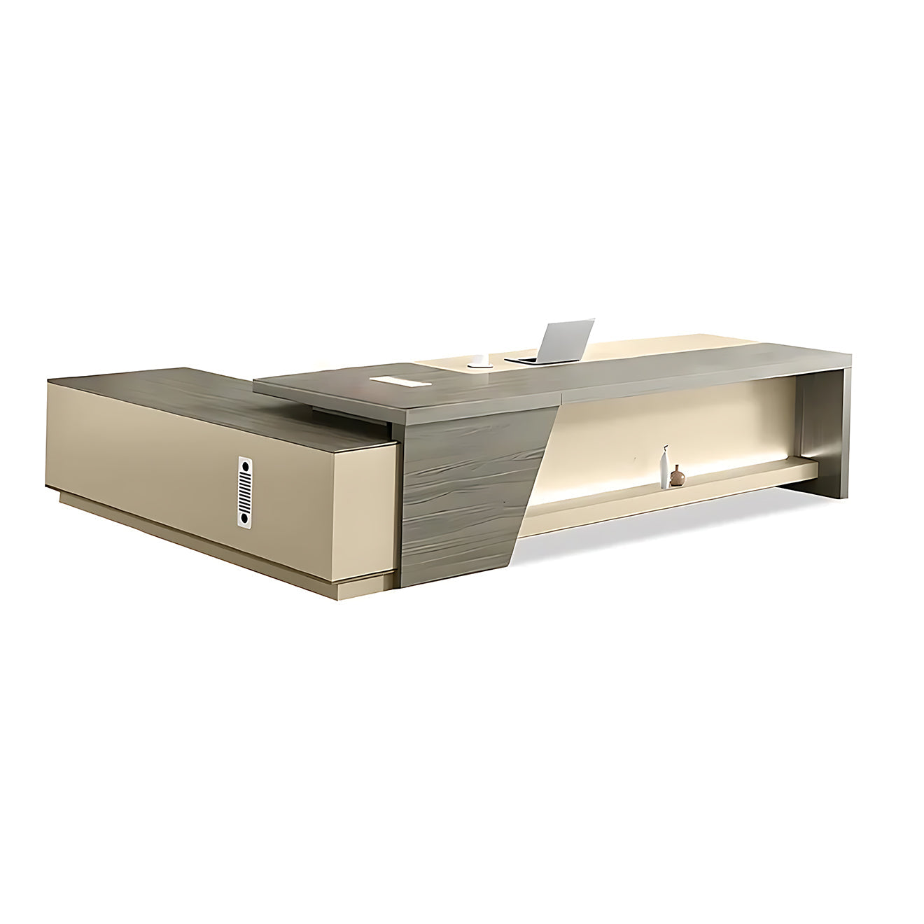 Executive L-Shaped Desk with LED Accents and Integrated Storage