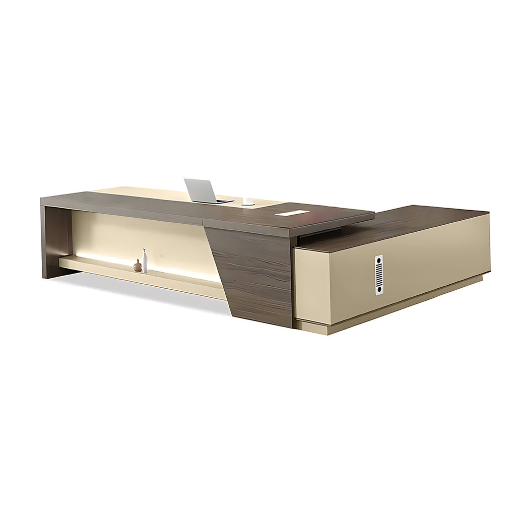 Executive L-Shaped Desk with LED Accents and Integrated Storage