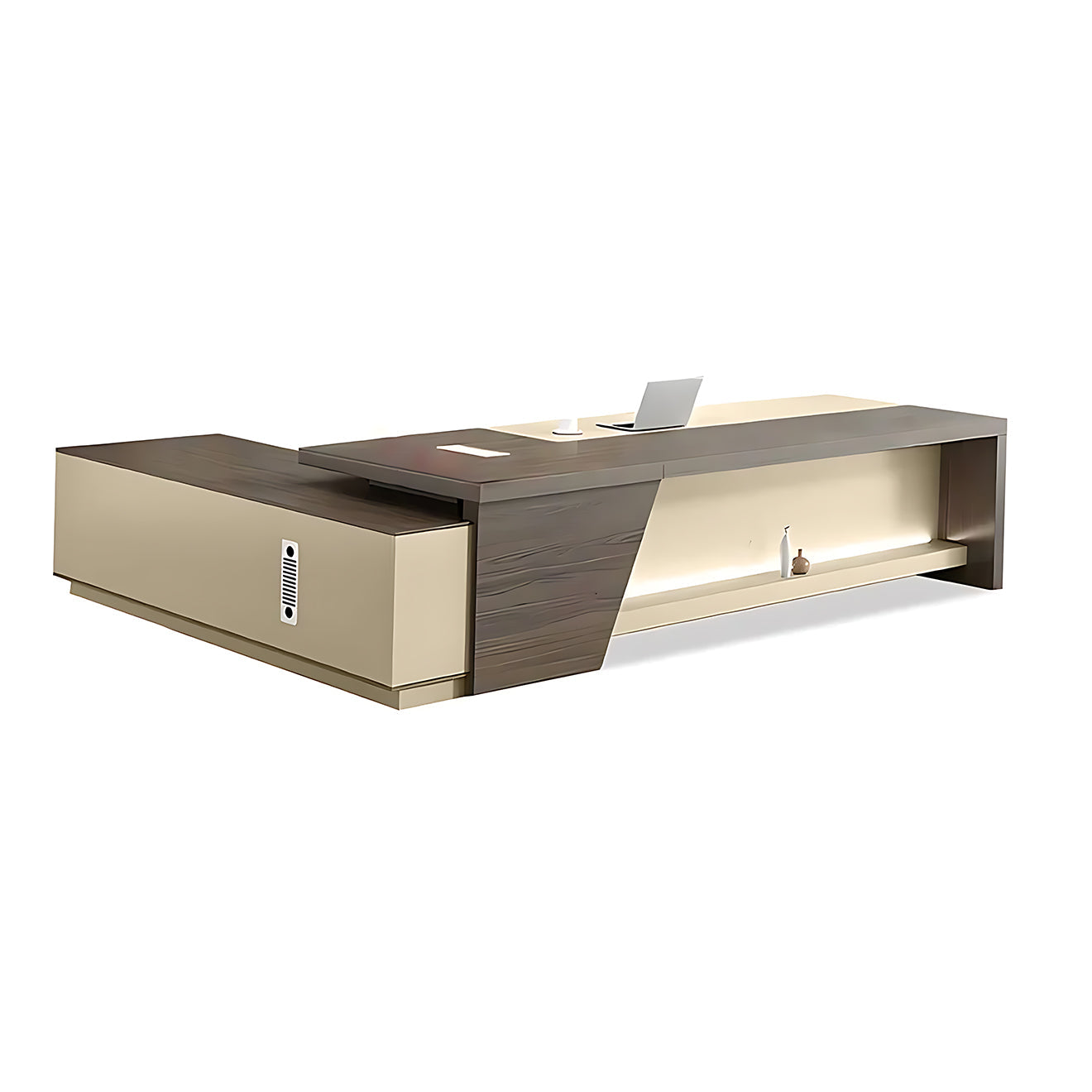 Executive L-Shaped Desk with LED Accents and Integrated Storage