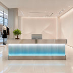 Stainless Steel Salon Reception Desk with LED Acrylic Front