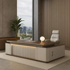 Walnut-Finish Executive Office Desk with Custom LED Lighting