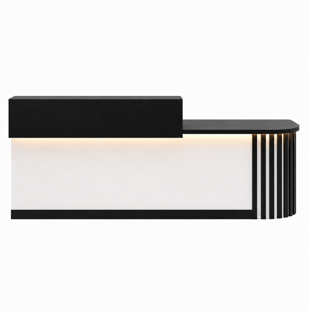 Modern Curved Reception Desk with LED Lighting and Storage Counter