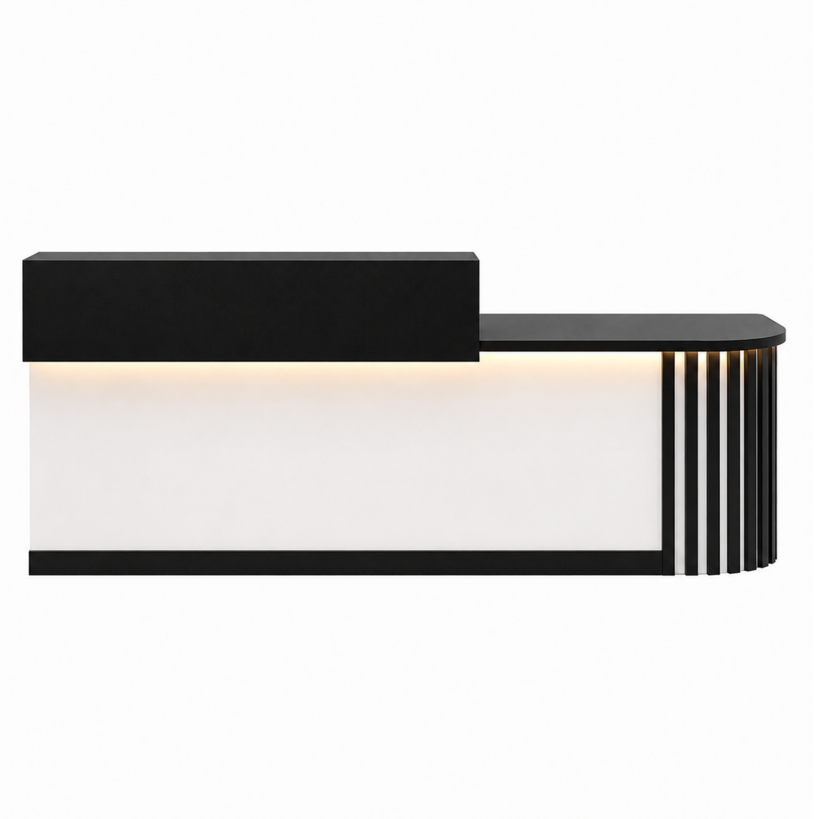 Modern Curved Reception Desk with LED Lighting and Storage Counter