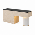 Travertine-Look Reception Desk with Fluted Column and LED Accent