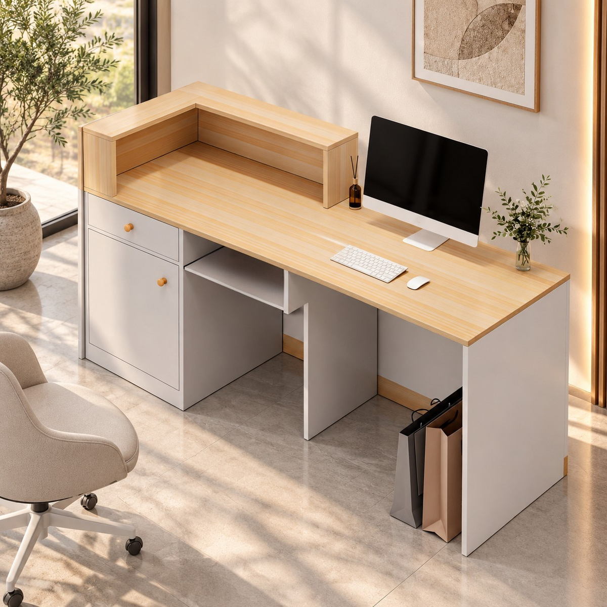 Contemporary Welcome Desk with Elevated Counter Front