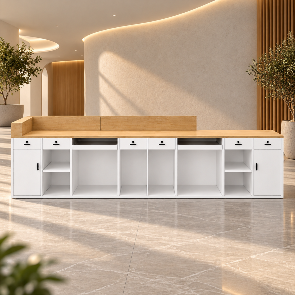 Contemporary Reception Counter with Illuminated Branding Panel
