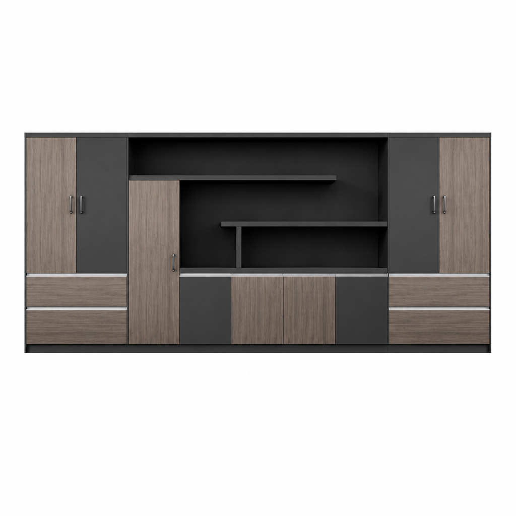 Contemporary Executive Office Storage Cabinet with Display Shelving