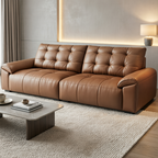 Minimalist Leather Sofa with Generous Seating and Sculpted Contemporary Form