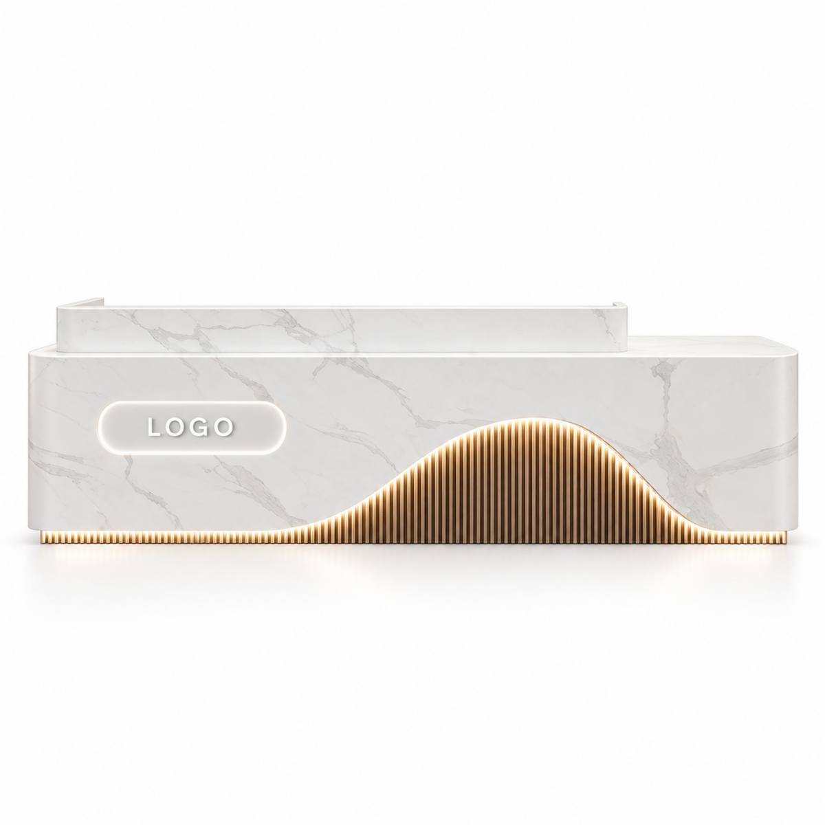 Contemporary Reception Counter with LED Fluted Panel and Custom Logo