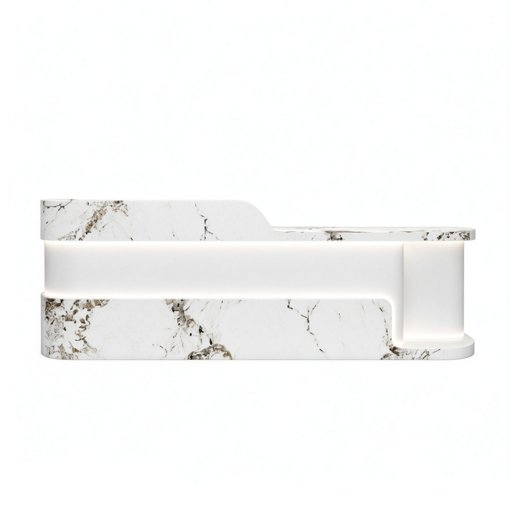 Modern Dual Level Reception Desk With Smooth High Gloss Lacquer Surface