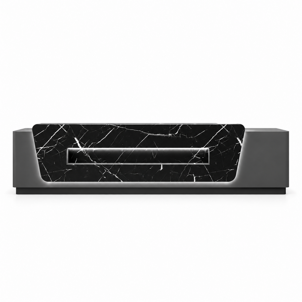 Contemporary Reception Counter with LED Lighting, Lockable Storage and Custom Logo