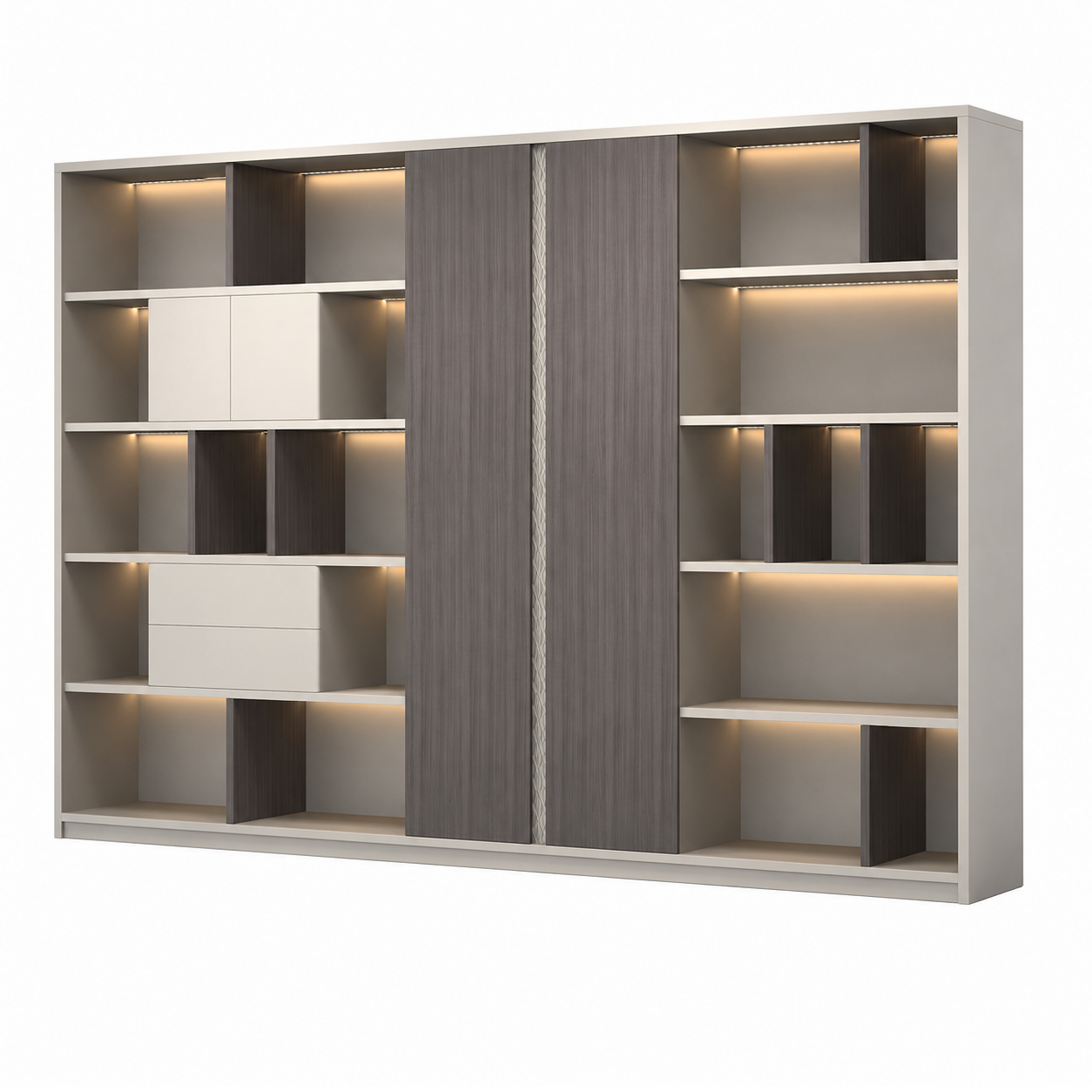 Executive Storage Wall Cabinet with LED and Concealed Wardrobe Storage