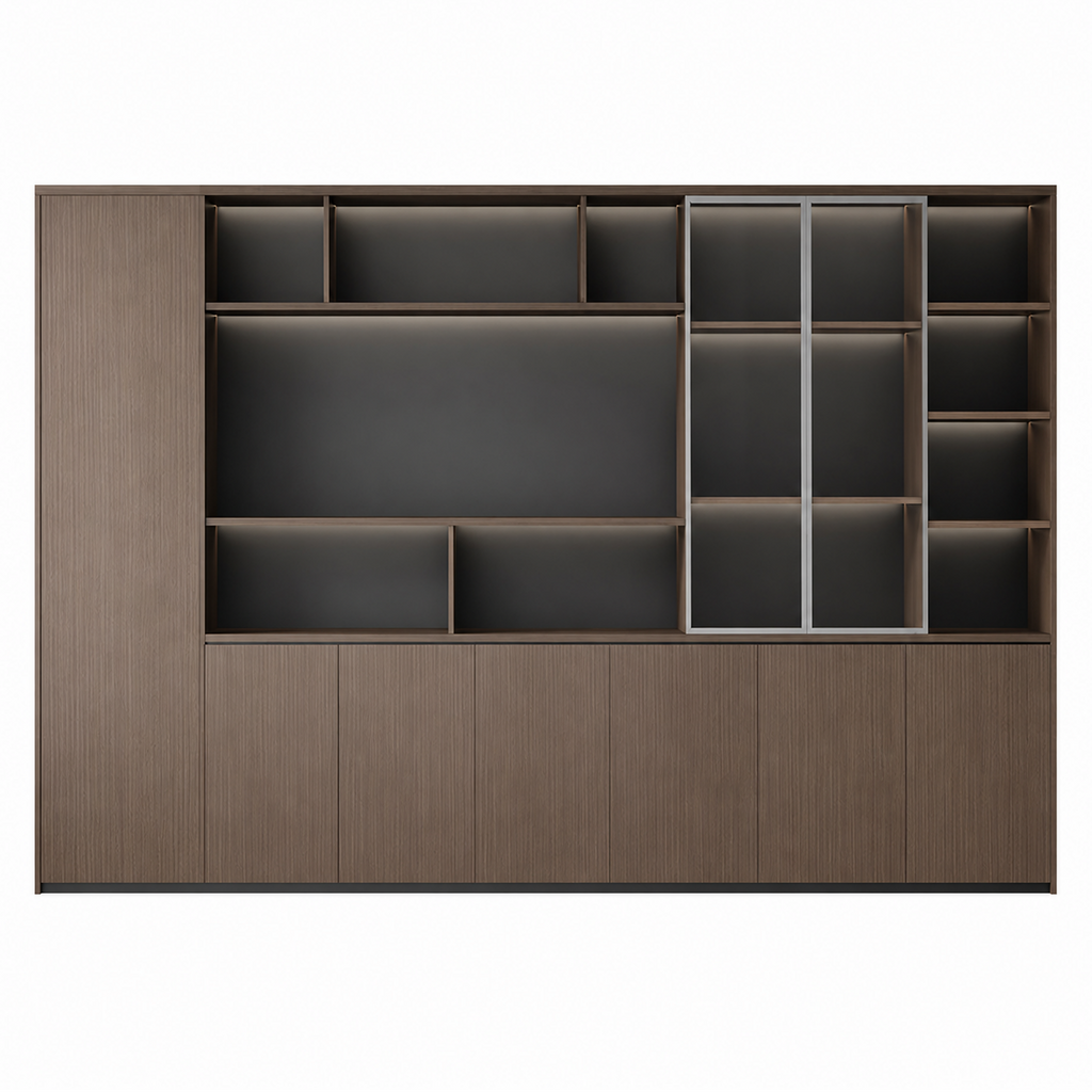 Executive Filing Cabinet with Glass Display and Concealed Storage
