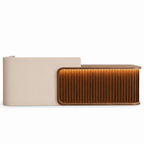 Luxury LED Reception Desk with Fluted Wood Grain Panels and Rounded Edges