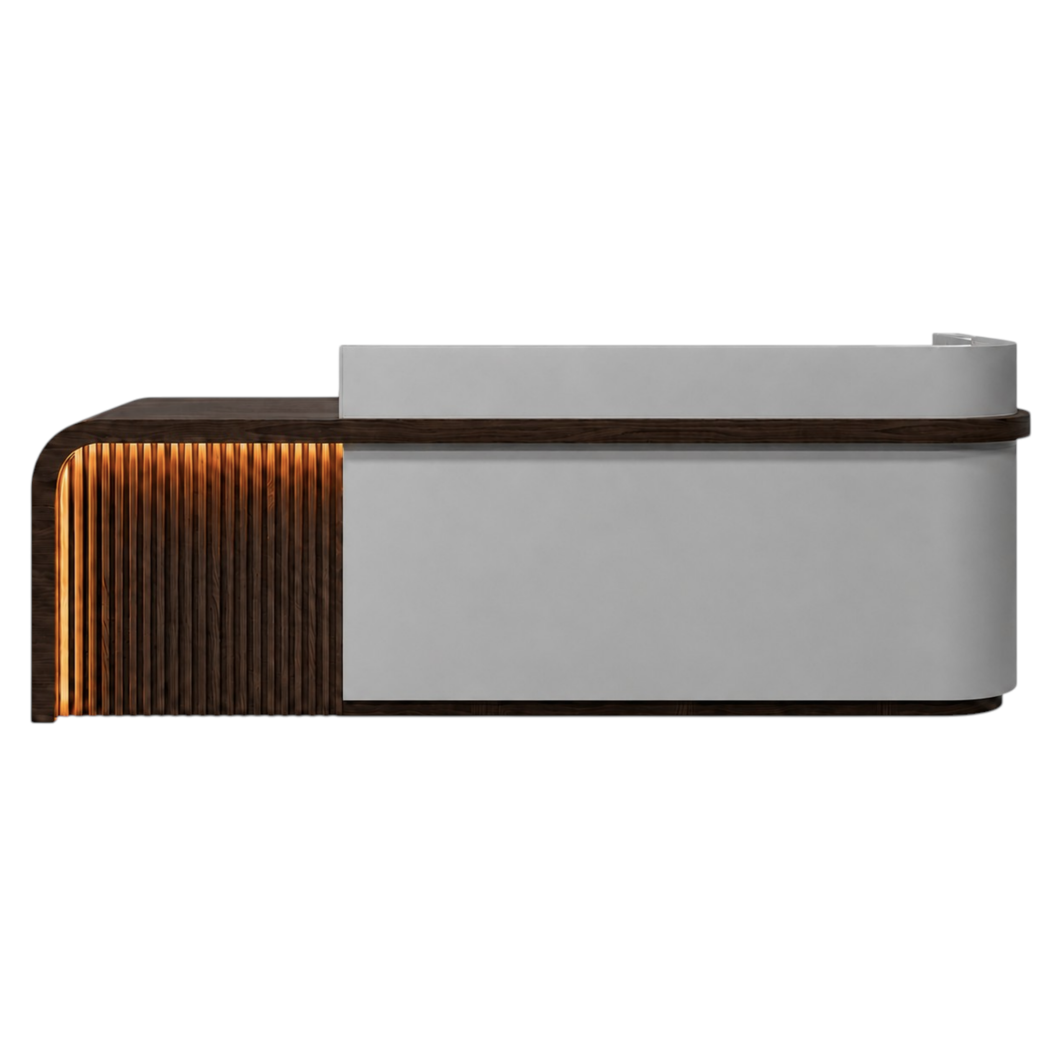 Luxury Reception Counter with Backlit Slat Detail and Logo
