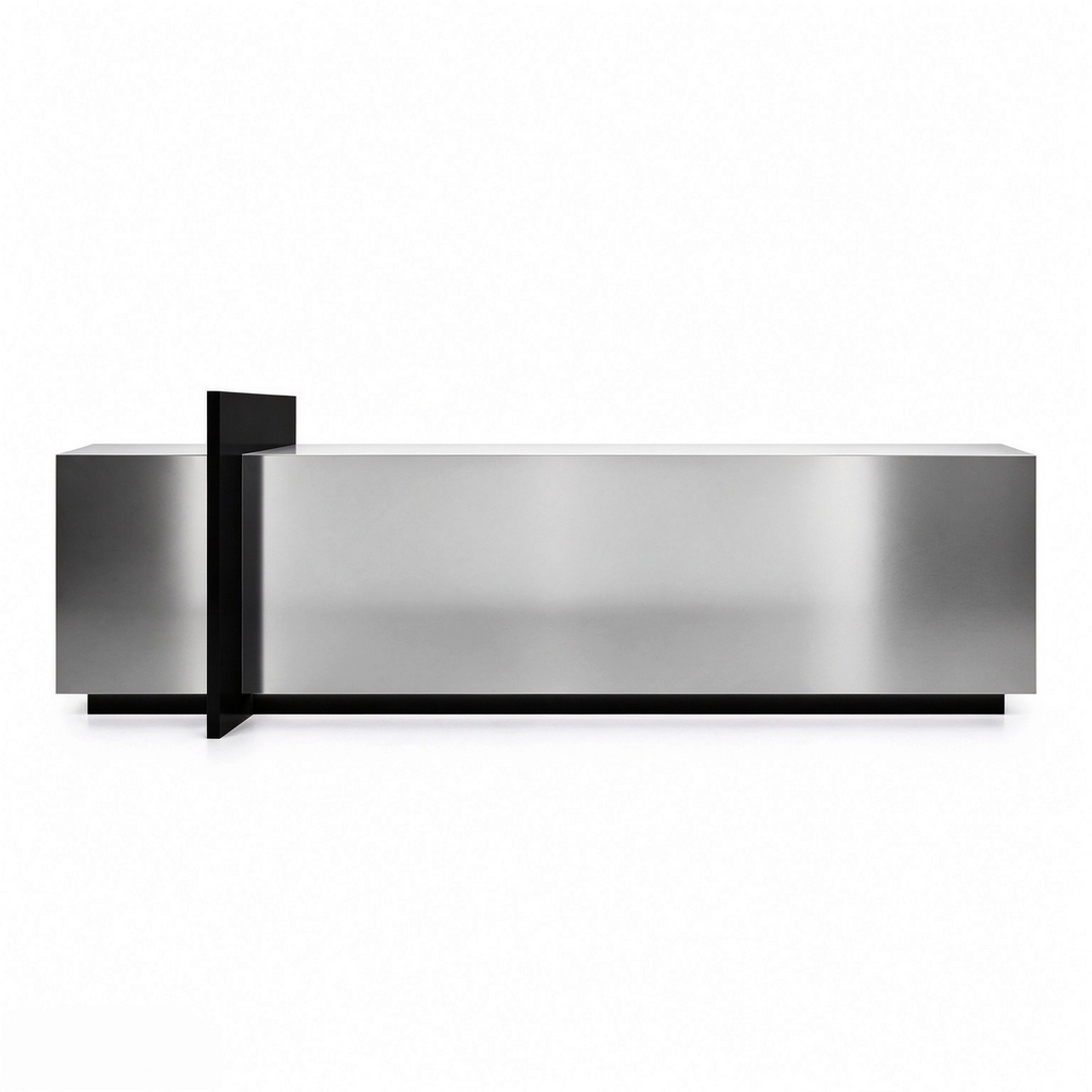 Modern Stainless Steel Reception Desk With Lit Custom Logo Panel