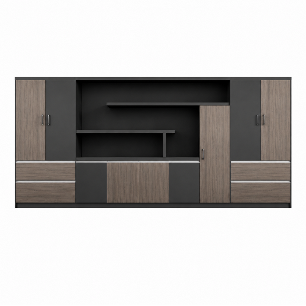 Contemporary Executive Office Storage Cabinet with Display Shelving