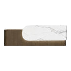 Elegant Reception Counter with Curved White Marble Front and Integrated Lighting for Entryways