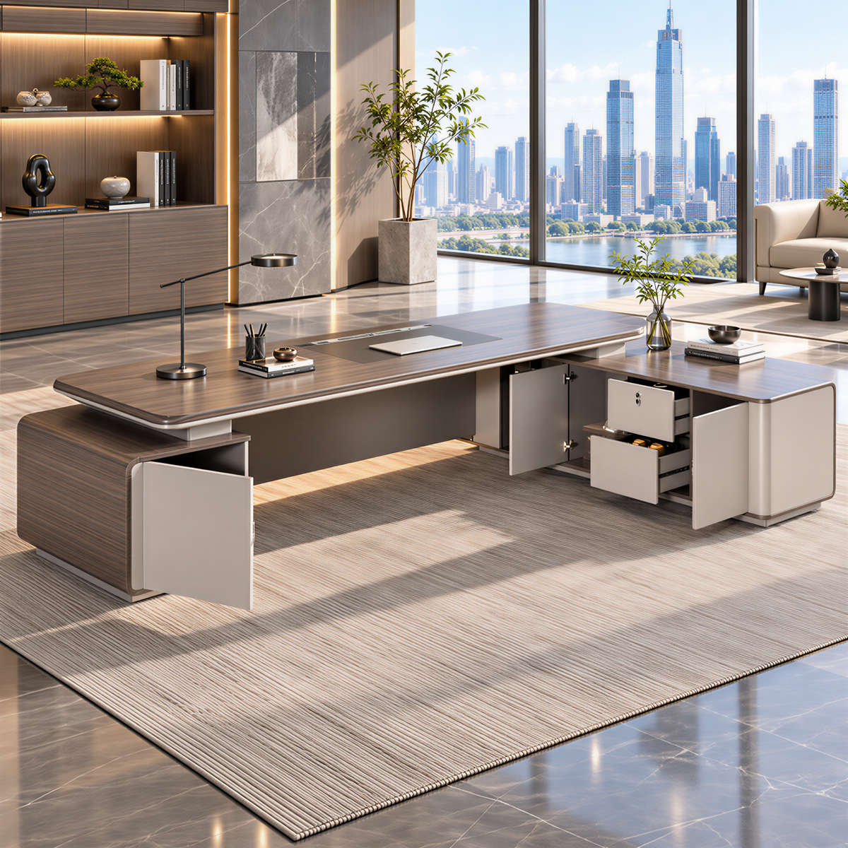 Modern Executive Desk with Rounded Details and Custom Sizes
