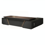 Modern Executive Desk With LED Accent Panel, Integrated Storage Credenza And Rounded Corners