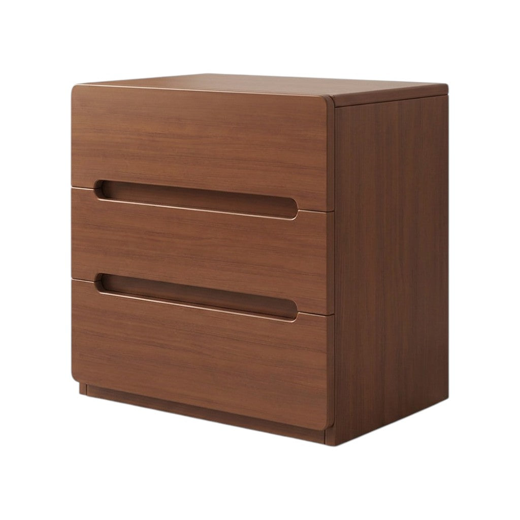 Minimalist Rounded Bedside Table with Concealed Pull Handles and Drawer Storage