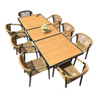 Outdoor Rope-Weave Dining Set With Timber-Look Table