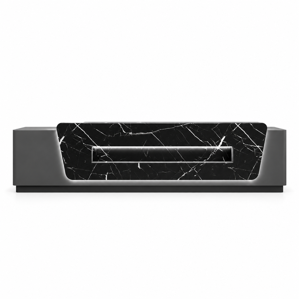 Contemporary Reception Counter with LED Lighting, Lockable Storage and Custom Logo