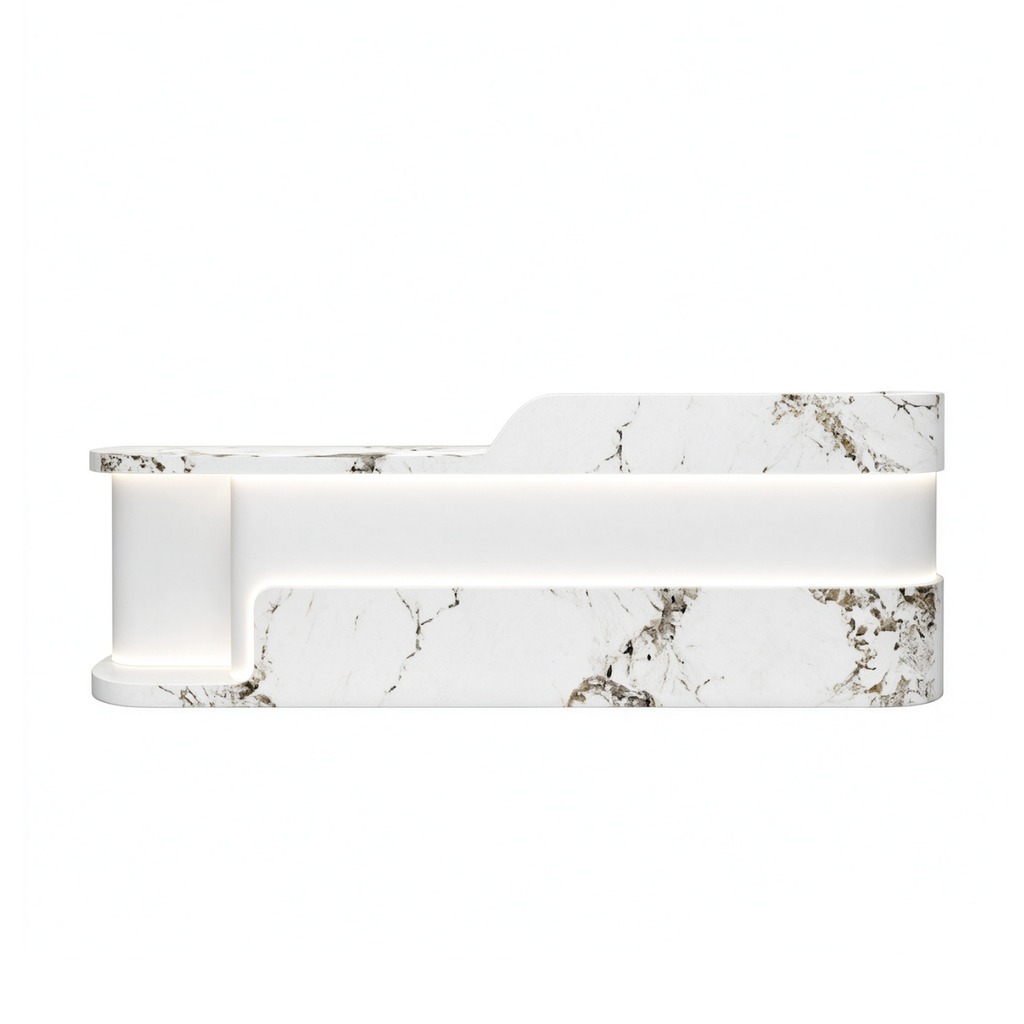 Modern Dual Level Reception Desk With Smooth High Gloss Lacquer Surface