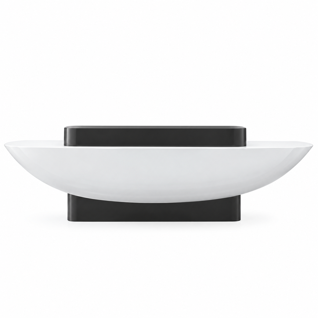 Modern Reception Desk With Curved Edges And Glossy Surface
