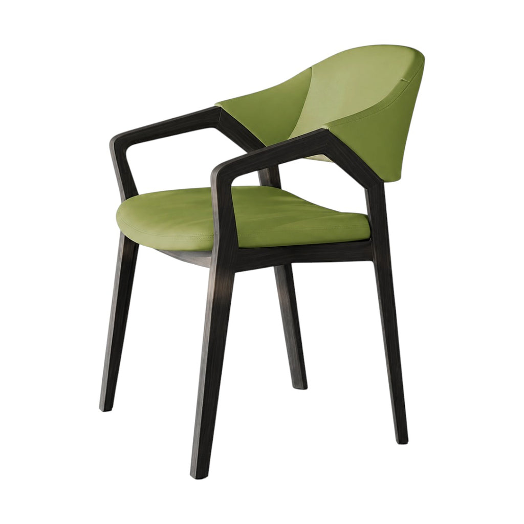 Modern Leather Accent Chair with Solid Ash Wood Frame and Curved Backrest