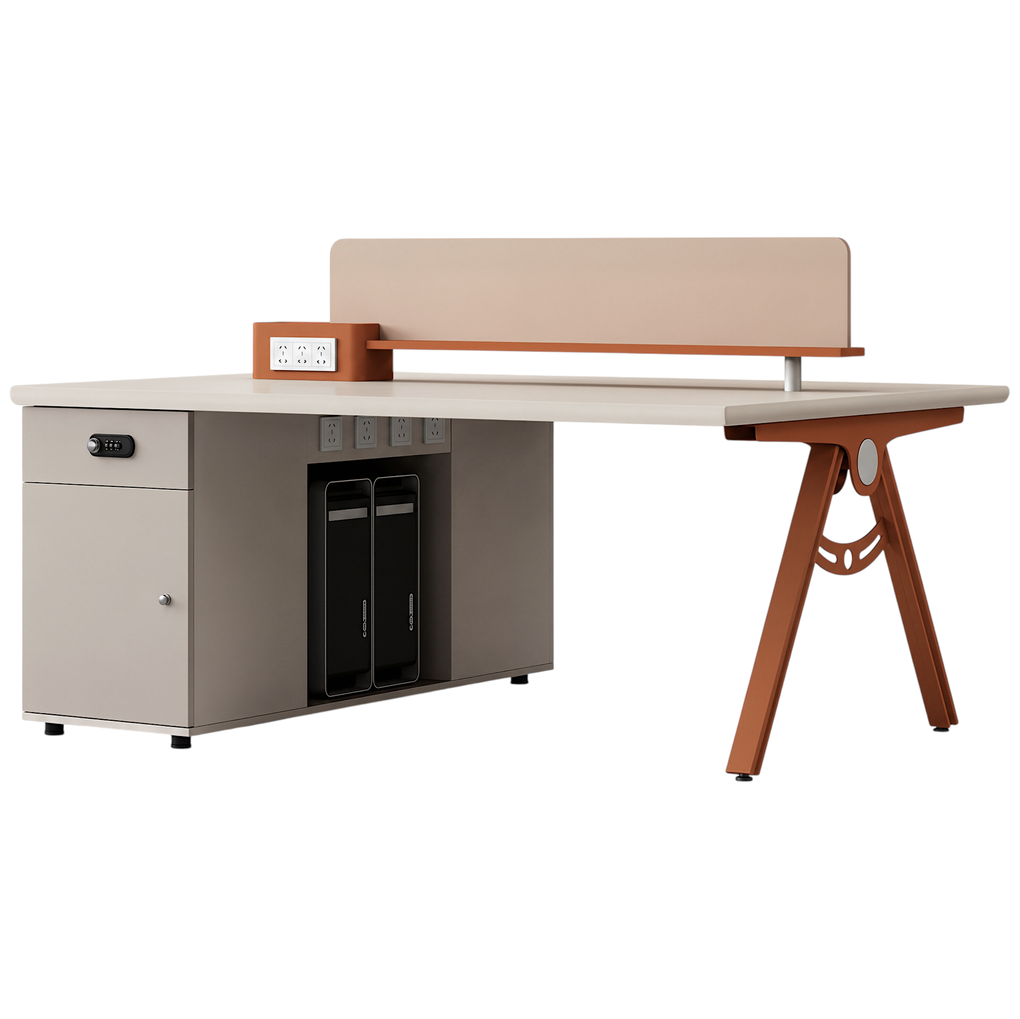 Streamlined Office Bench Desk with Divider Screen and Integrated Storage Pedestals