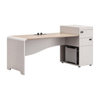 Modern Staff Desk with Curved Privacy Screen & Side Cabinet