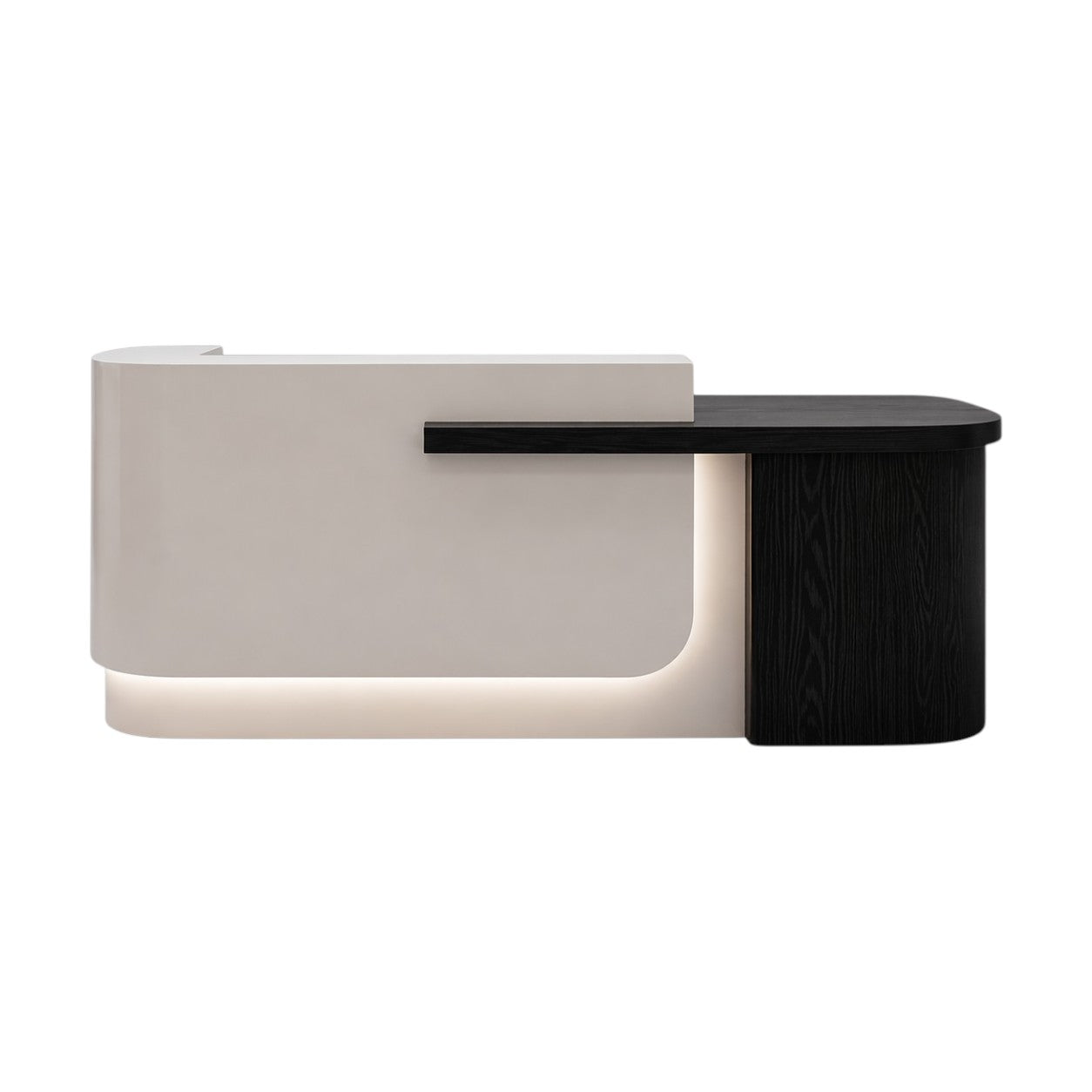 Modern Curved Reception Desk with Return Counter and Timber-Look Side Panel