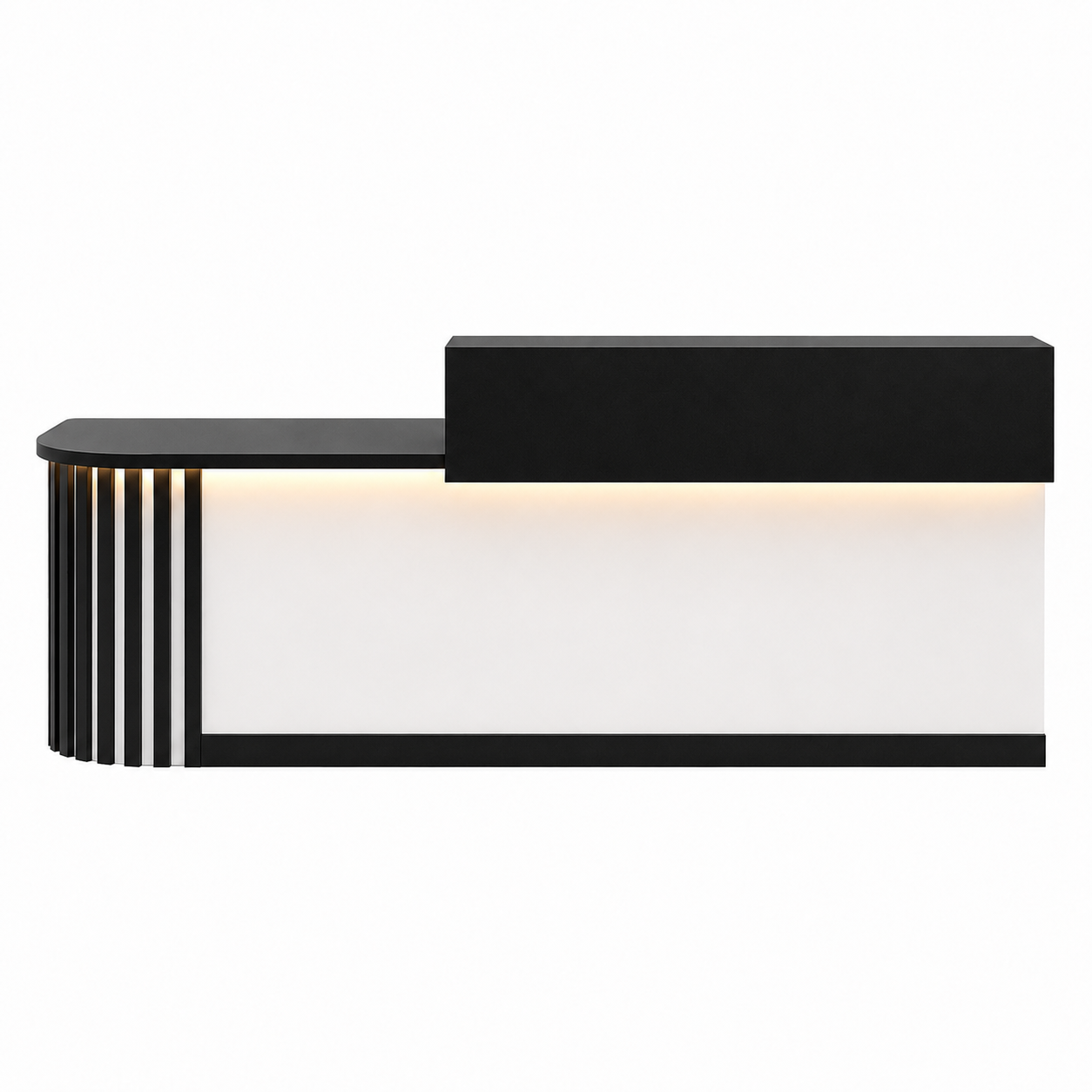 Modern Curved Reception Desk with LED Lighting and Storage Counter