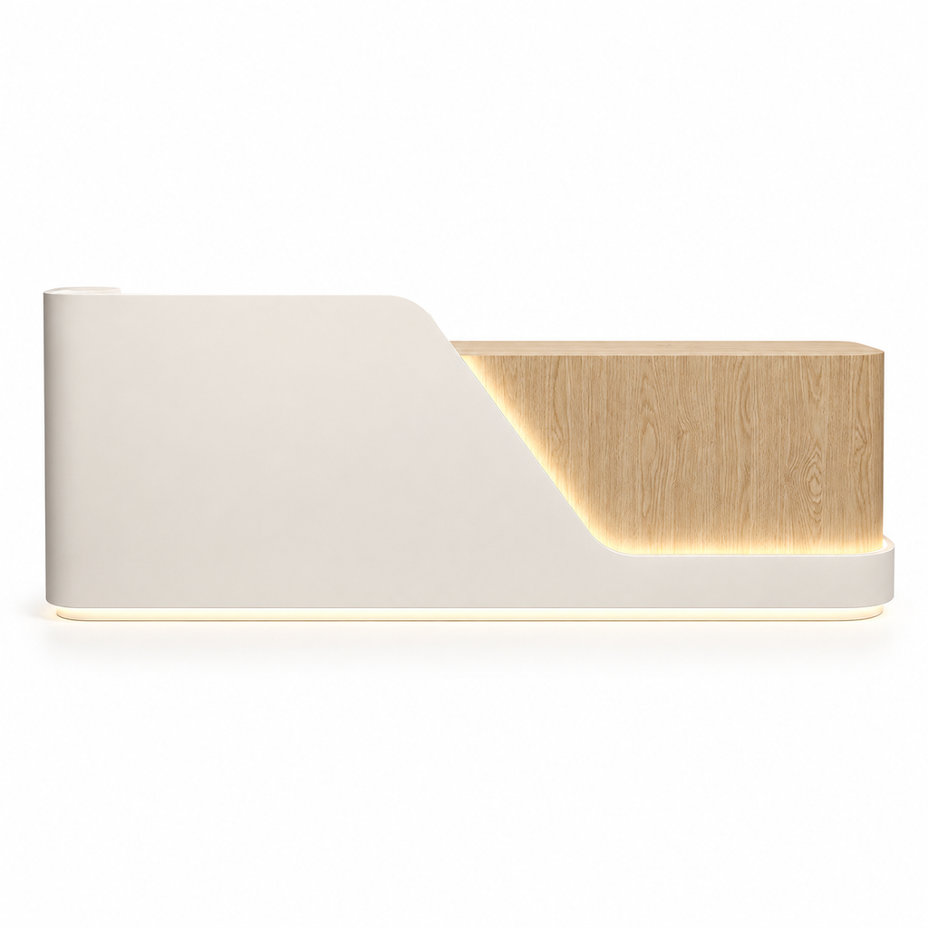 Modern LED Reception Counter with Rounded Corner Design