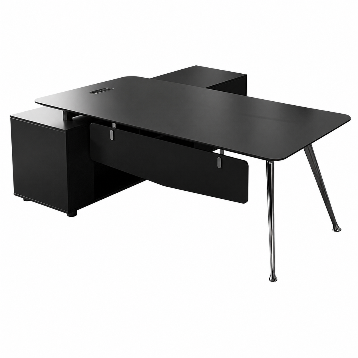 Modern Executive Desk with Walnut-Style Worktop, Privacy Panel and Chrome Tapered Legs