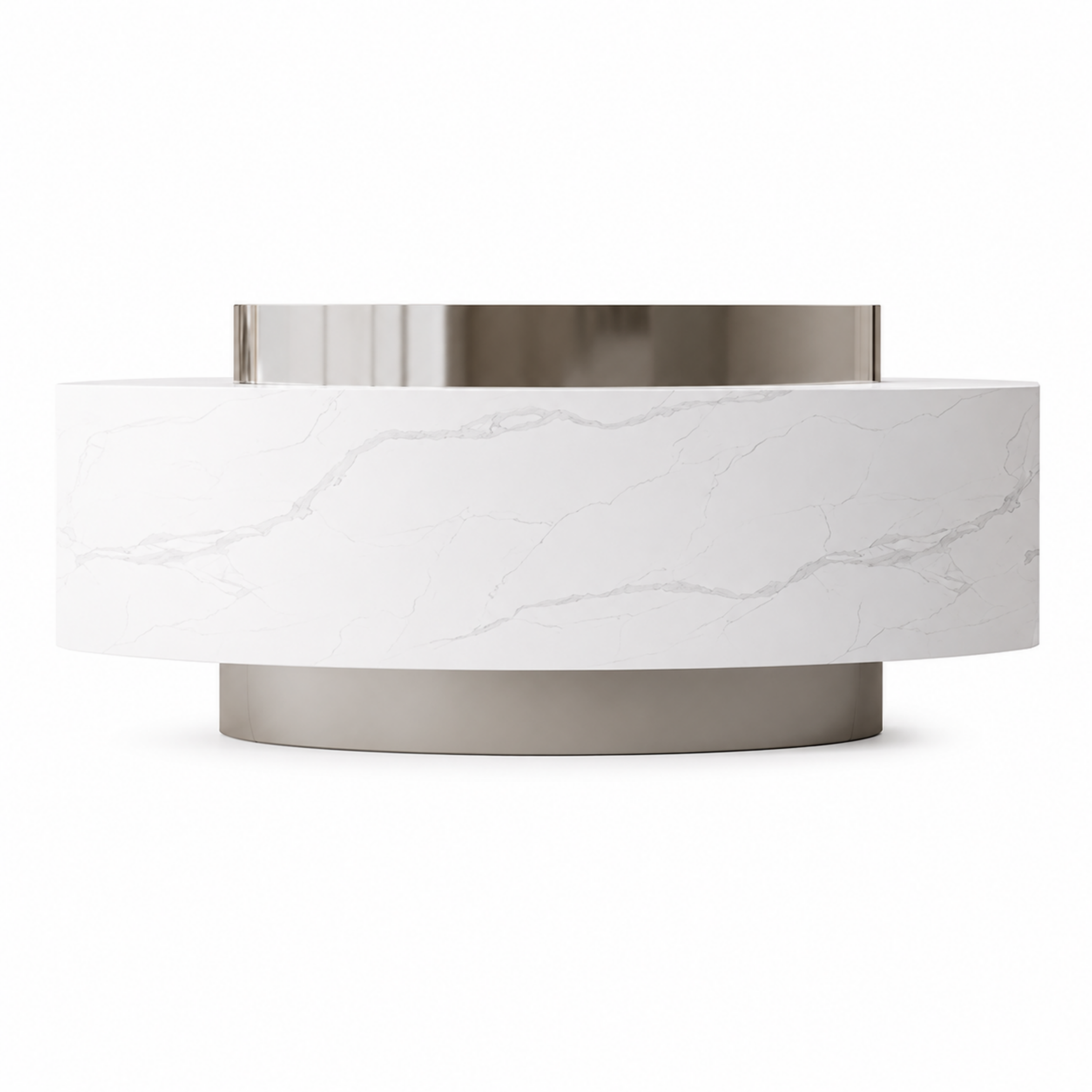 Curved Reception Counter with Custom Branding and Integrated Storage