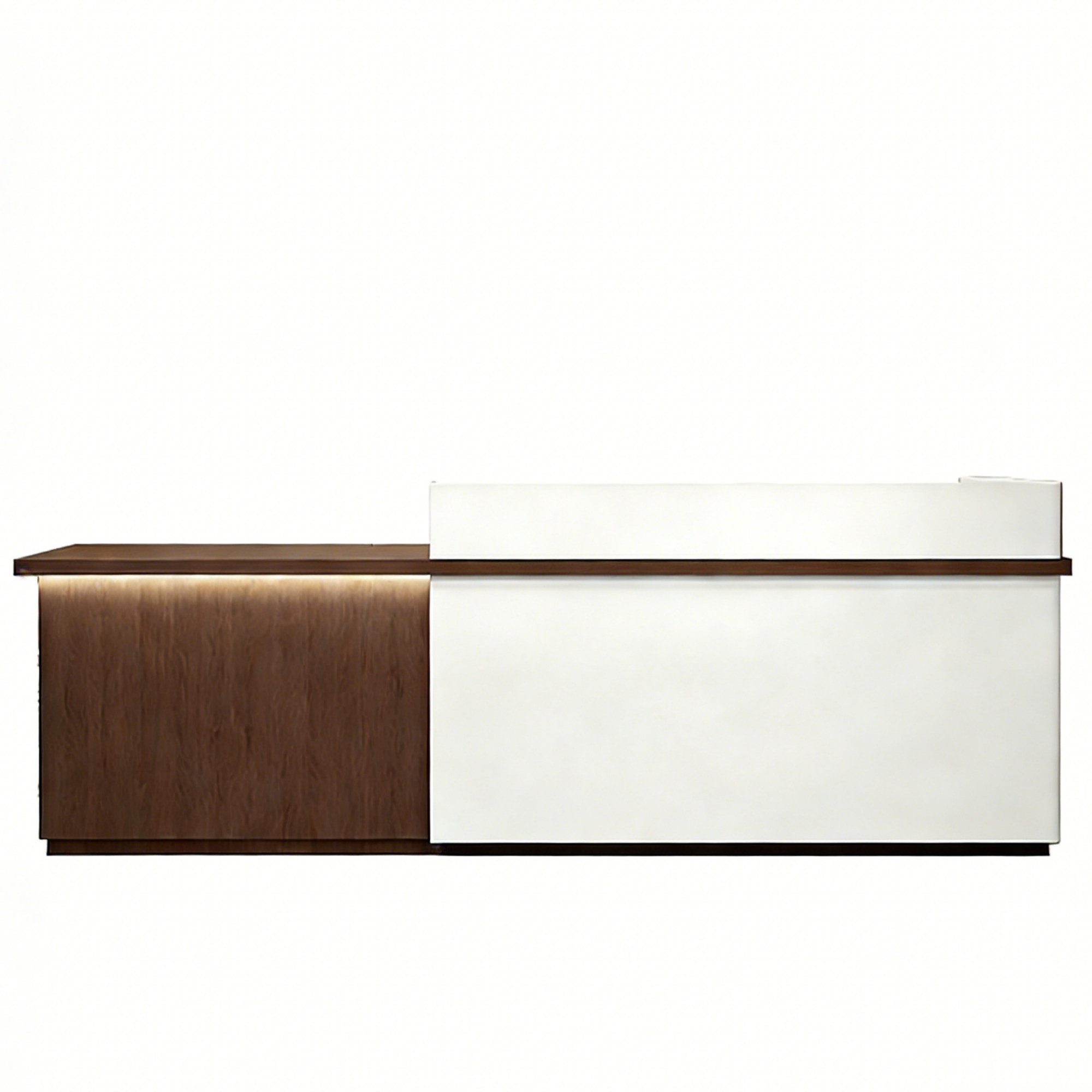 LED Reception Desk with Timber Return and Signage Panel