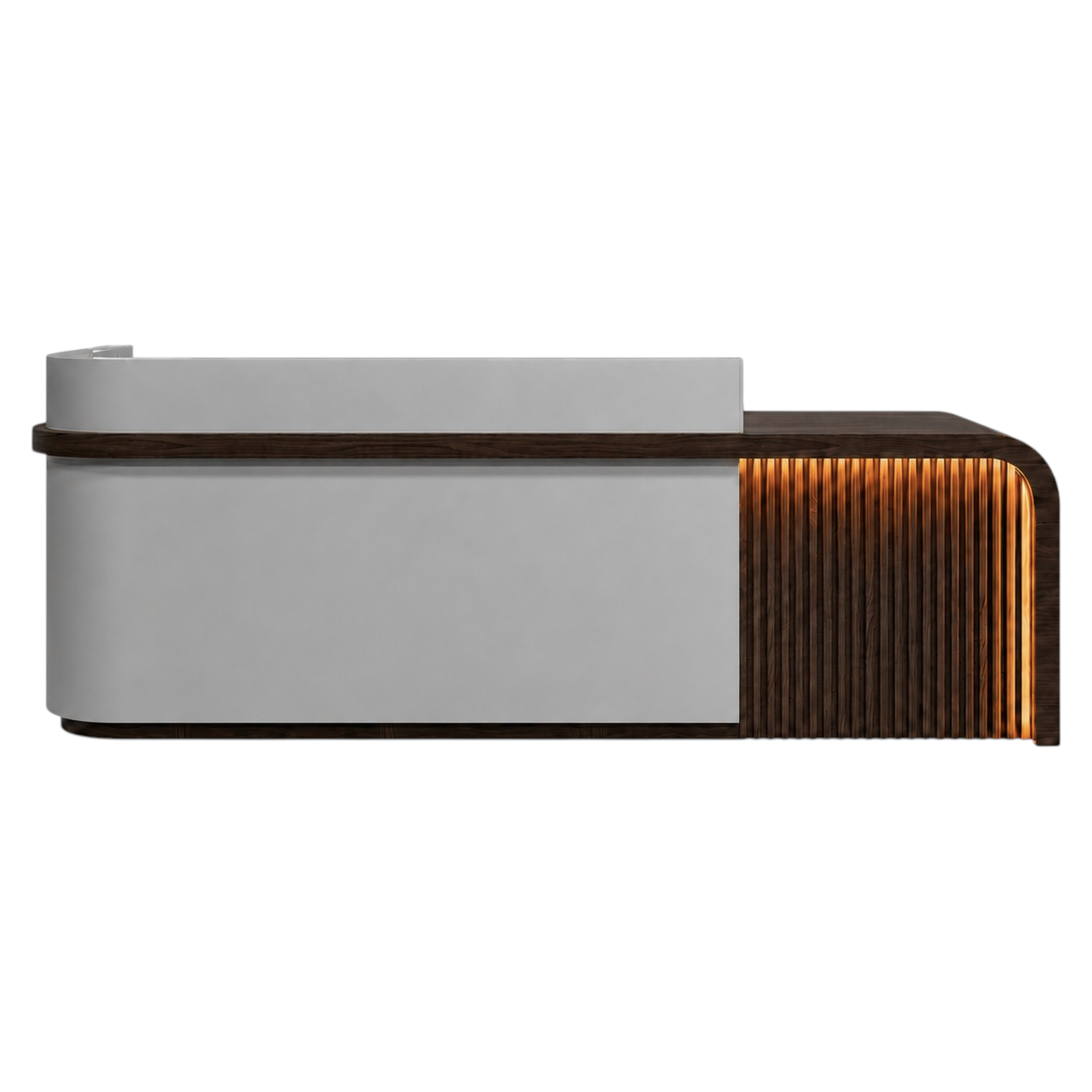 Luxury Reception Counter with Backlit Slat Detail and Logo