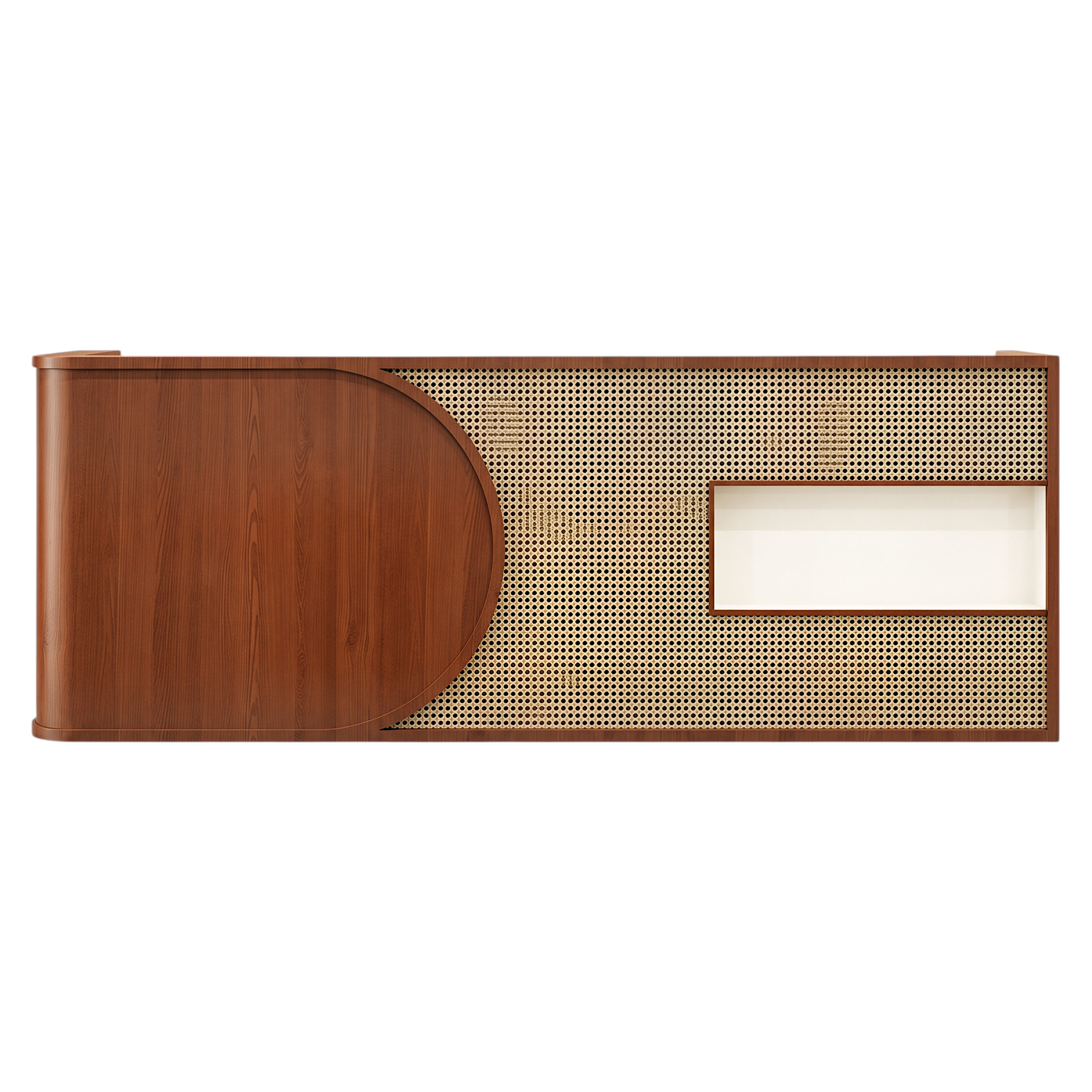 Curved Rattan Reception Desk with Display Shelf