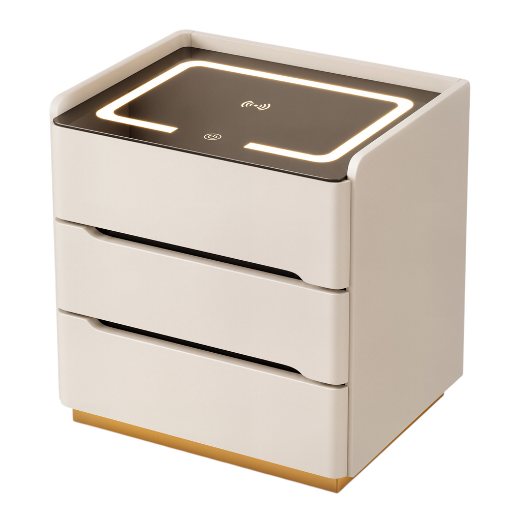 Smart Bedside Table with Wireless Charging and LED Light