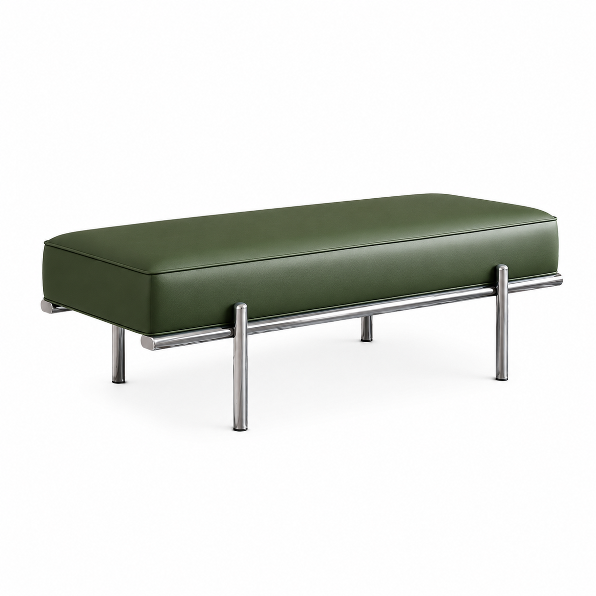 Modern Tufted Leather Bench with Stainless Steel Frame