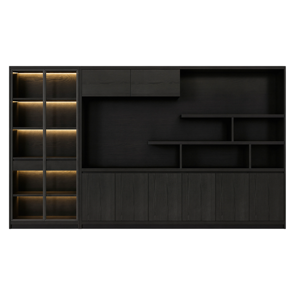 Executive Black Woodgrain Storage Wall Cabinet