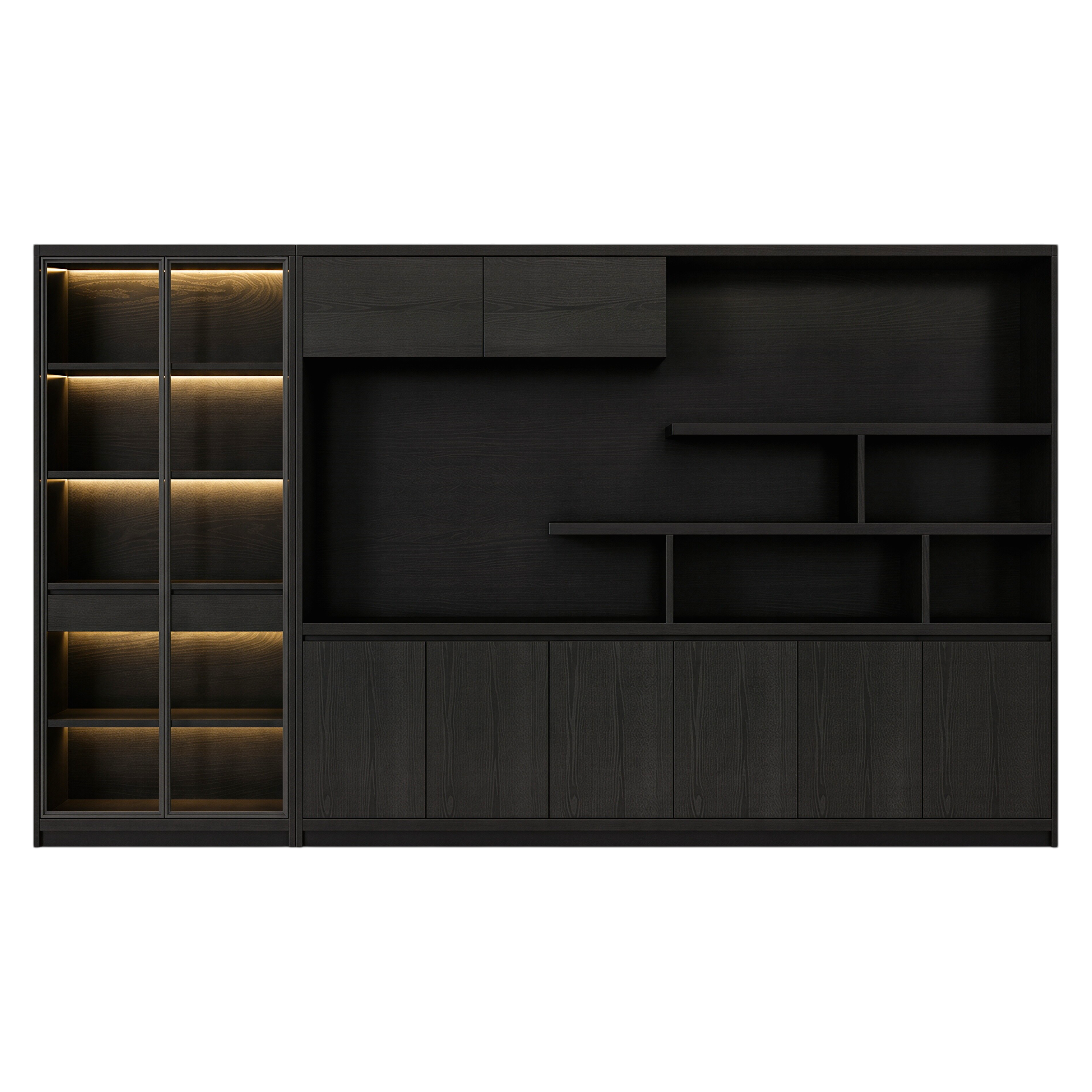 Executive Black Woodgrain Storage Wall Cabinet