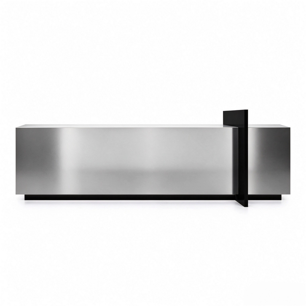 Modern Stainless Steel Reception Desk With Lit Custom Logo Panel